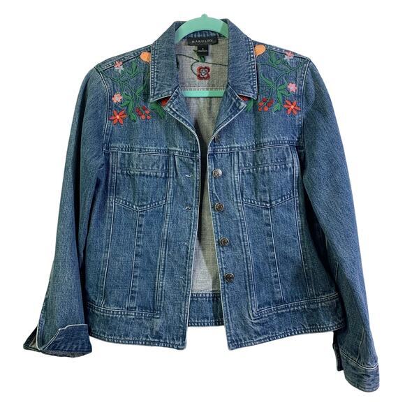 HAROLD'S Denim Jacket Coat Embroidered Floral Preppy Vintage Norman‎ Oklahoma - Picture 1 of 12